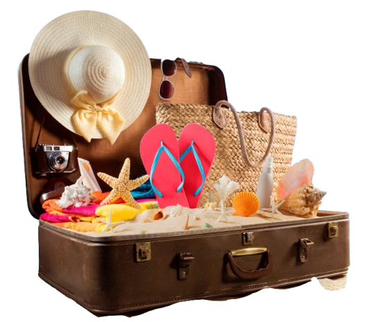 Vintage suitcase filled with beach items